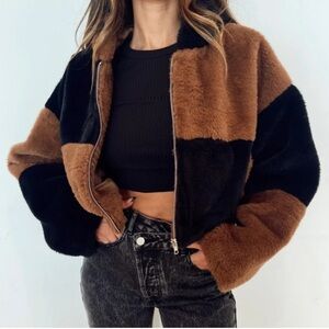 12th Tribe *color-block* FAUX FUR JACKET small *SOLD OUT*